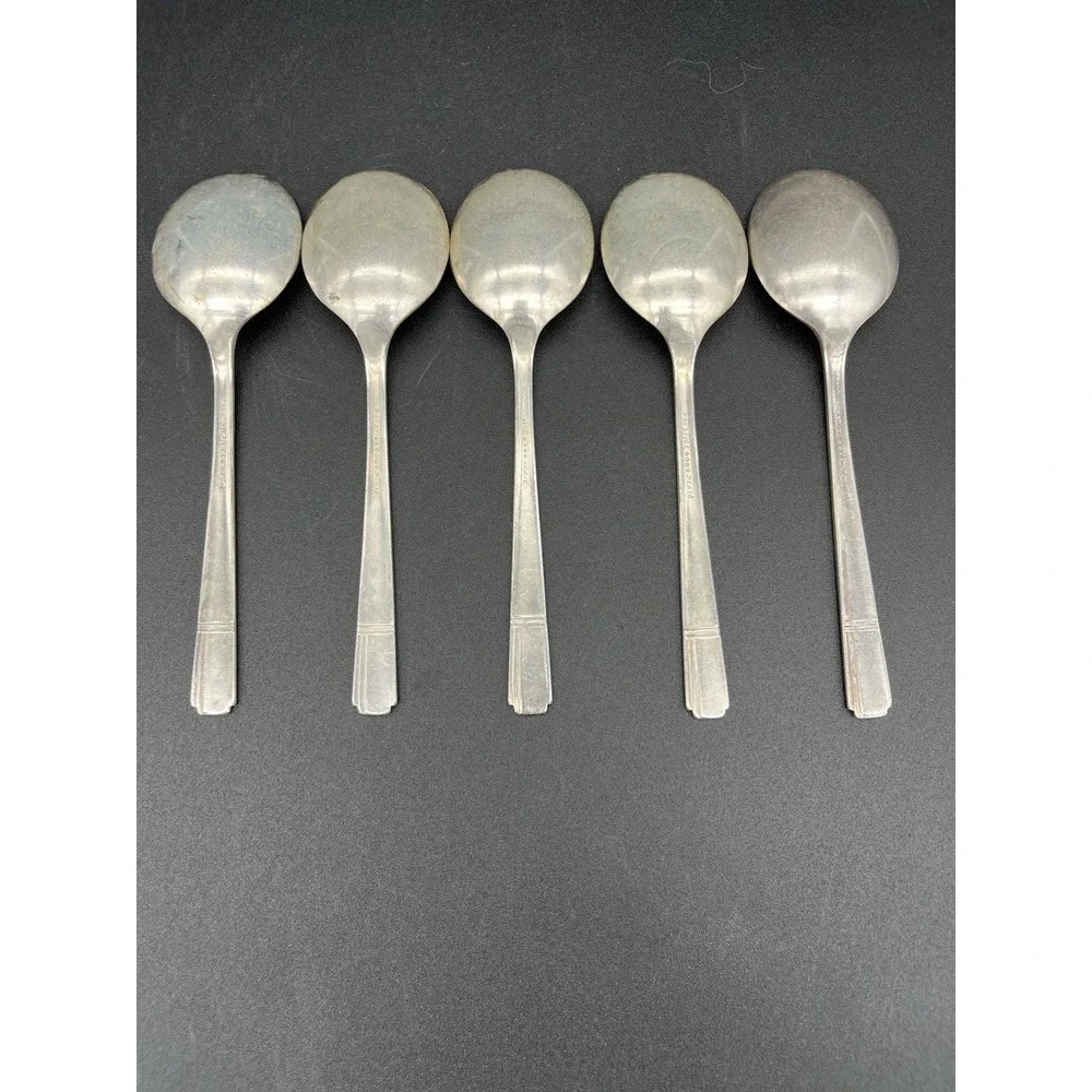 Soup Or Cream Spoon Set Silverplate Grenoble By Oneida Silver 5 Pieces
